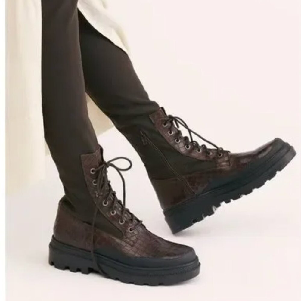 Free People FP Collection Shoreditch Croc Over The Knee Tall Boots $298 Sz 36